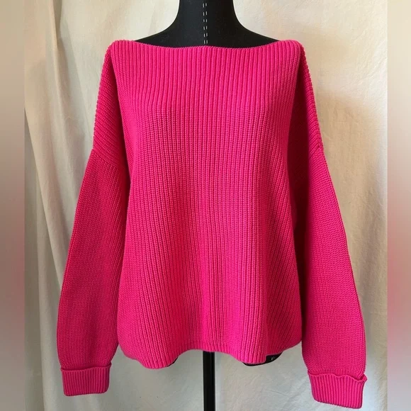 French Connection Millie Mozart Boatneck Chunky Knit Pink Sweater Size Small - Picture 2 of 8